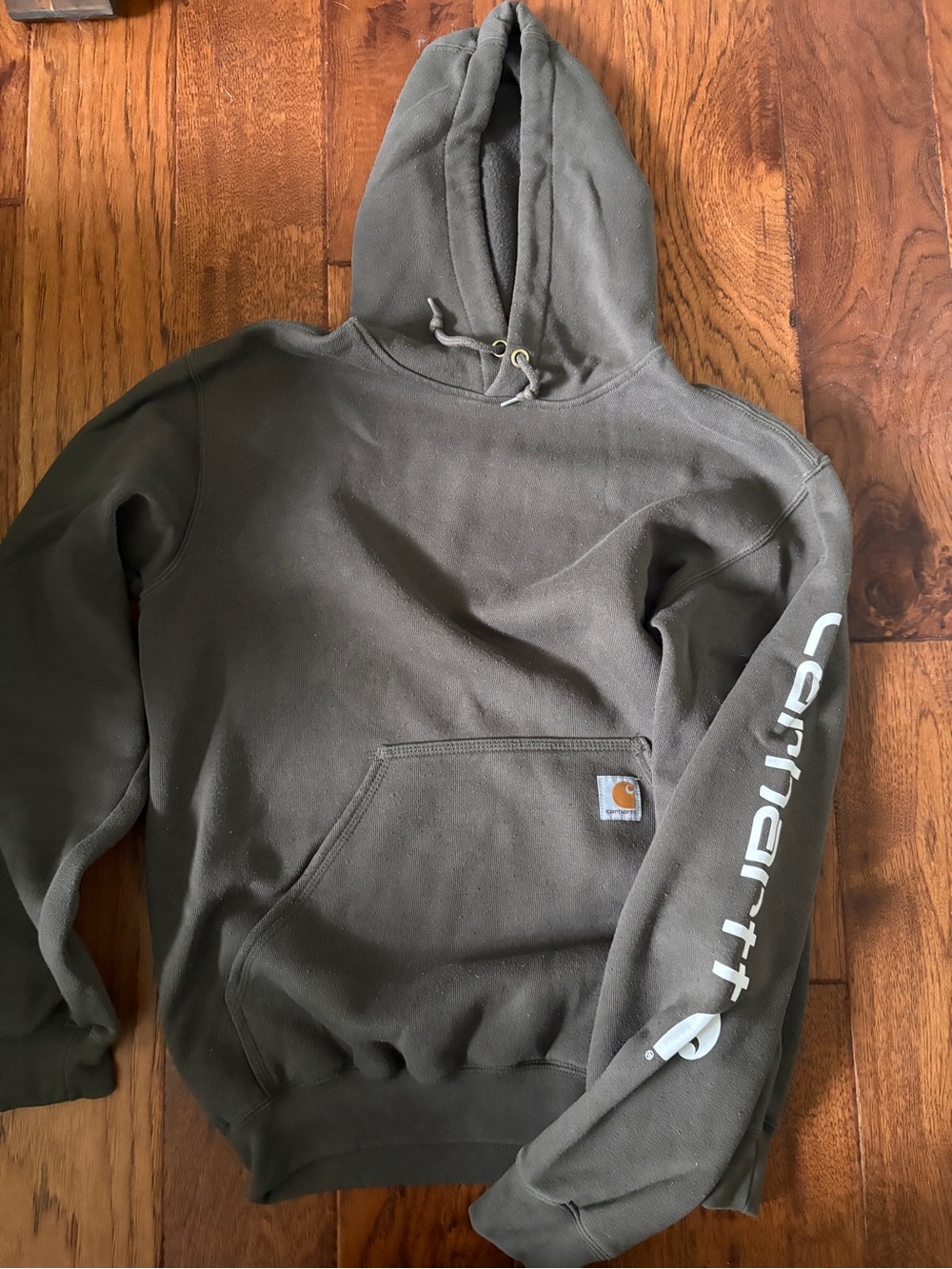 Carhartt Men's Crewneck Hoodie in Olive Green with Sleeve Logo